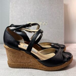 Jimmy Choo Black Wedge Peep-Toe Sandals